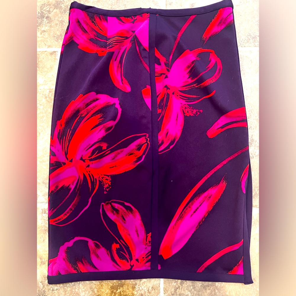 Vibrant purple, pink and orange pencil skirt